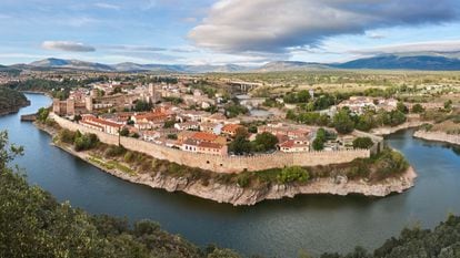 Medieval village with stone wall in Spain. Buitrago del Lozoya