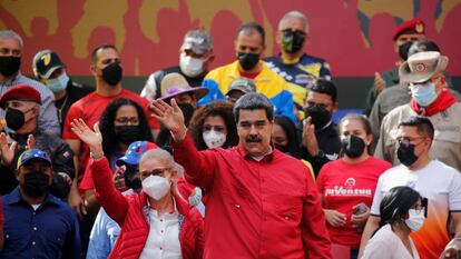 Nicolás Maduro durante la celebración del vigésimo aniversario del regreso al poder de Hugo Chávez al poder.