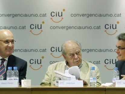 Duran Lleida, Jordi Pujol y Artur Mas, durante la reuni&oacute;n de la comisi&oacute;n ejecutiva de CiU. 