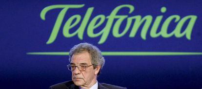 El presidente de Telefónica, César Alierta, en la junta de accionistas.