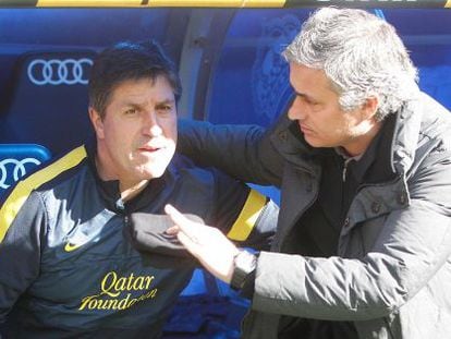 Roura y Mourinho, antes del duelo en el Bernab&eacute;u.