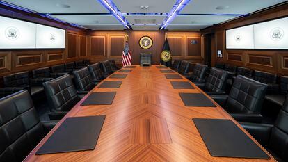 Sala de conferencias principal del recinto de crisis de la Casa Blanca, el 16 de agosto de 2023.