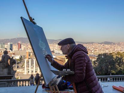 El pintor Antonio López pinta por primera vez la ciudad de Barcelona, iniciando varias obras, una desde las puertas del MNAC, donde estará dos jornadas.