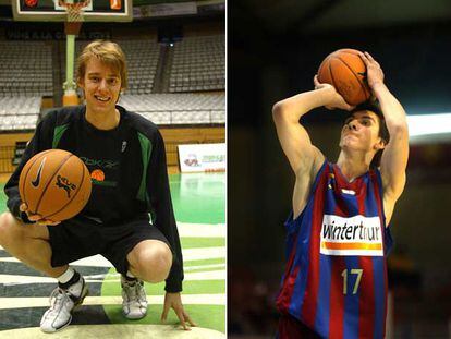 Norel, <i>pívot</i> holandés del DKV Joventut. A la derecha, Djedovic, escolta bosnio del Barcelona.
