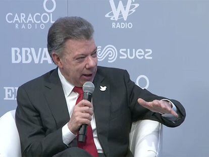 Juan Manuel Santos durante el foro 'Los beneficios de la paz en Colombia'