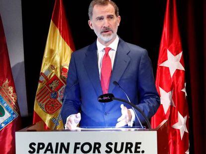 El rey Felipe VI durante el acto de presentación de la campaña 'Spain for sure' (