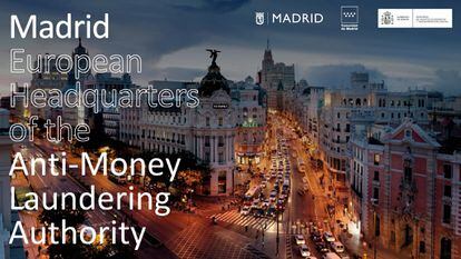 Cartel promocional de la candidatura de Madrid como sede de la Agencia Europea de Lucha contra el Blanqueo de Capitales y la Financiación del Terrorismo