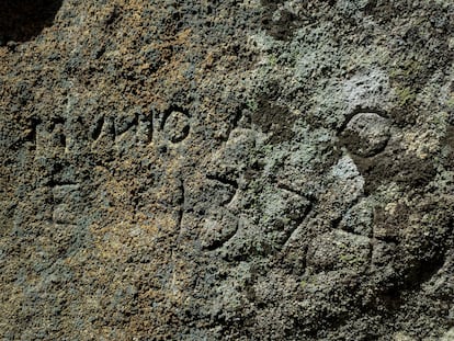 Inscripción del abad Munio en el monasterio de San Pedro de Rocas, en Esgos (Ourense), en una imagen cedida por los investigadores que la han descubierto.