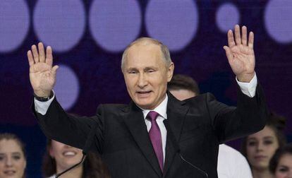 Putin, en el Palacio de los Deportes Megasport de Moscú, este miércoles.