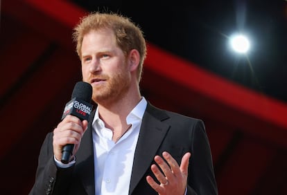 El príncipe Enrique de Inglaterra, en un discurso durante un concierto en Nueva York en septiembre de 2021.