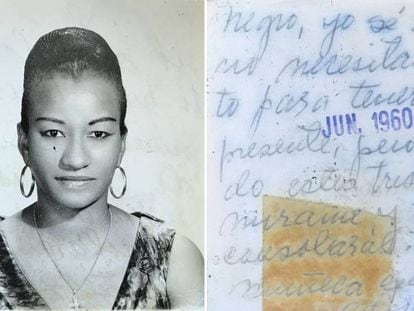 Celia Cruz, en junio de 1960. En el reverso, le escribi&oacute; una nota a su esposo al que llamaba Adonis negro y ella frima como &quot;tu mu&ntilde;eca&quot;.