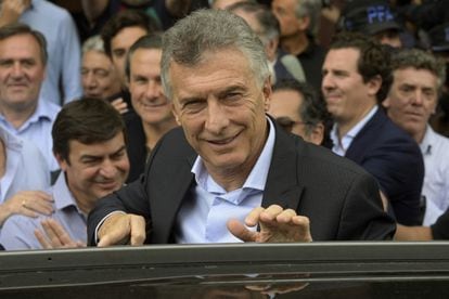 The president of Argentina Mauricio Macri testifies in a case for alleged espionage, on November 3, 2021 in the federal courts of Dolores.