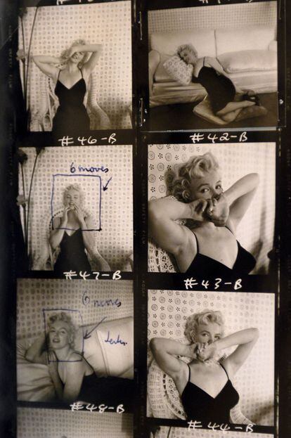 Exposicion 'The Worlds Most Photographed' en 2005, Londres. Hoja de contacto donde se muestran retratos de Marylin Monroe realizadas por el fotógrafo Bert Stern (1962).