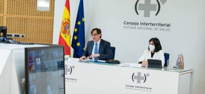 Salvador Illa y carolina Darias durante una reunión del Consejo Interterritorial del Sistema Nacional de Salud