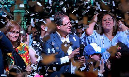 El candidato izquierdista Gustavo Petro durante su discurso tras los resultados electorales el pasado junio.