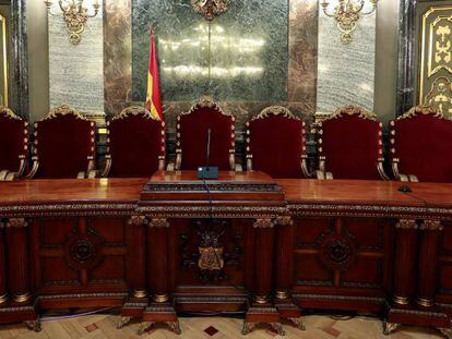Vista de la presidencia de la Sala Penal del Tribunal Supremo en la que tendrá lugar el juicio del 'procés'.