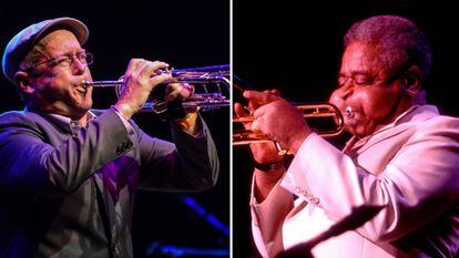 Dave Douglas en el London Jazz Fastival de 2014 y Dizzy Gillespie en Chicago en 1995.