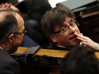 Carles Puigdemont, durant la sessió d'aquest dimecres en el Parlament.