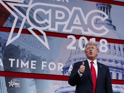 Donald Trump, durante su intervenci&oacute;n en la Conferencia de Acci&oacute;n Pol&iacute;tica Conservadora, este viernes en Oxon Hill.