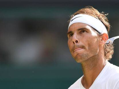 Nadal, durante la semifinal contra Federer en Wimbledon.