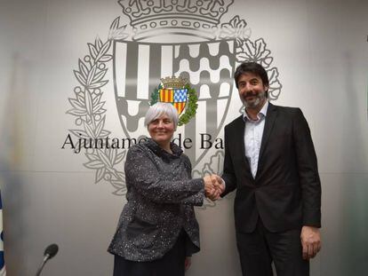 Dolors Sabater y Jordi Villacampa, tras el acuerdo Penya-Ayuntamiento.