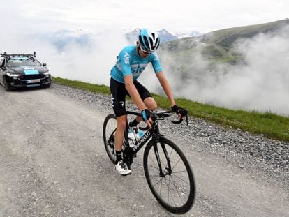 Froome, en un entrenamiento en el Col du Portet.