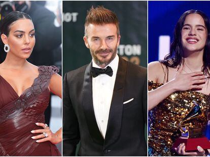 De izquierda a derecha, Georgina Rodriguez, David Beckham y Rosalía.