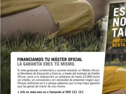 Campaña promocional de los préstamos Renta Universidad.