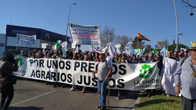 Protesta de agricultores el pasado mes de febrero en Mérida.