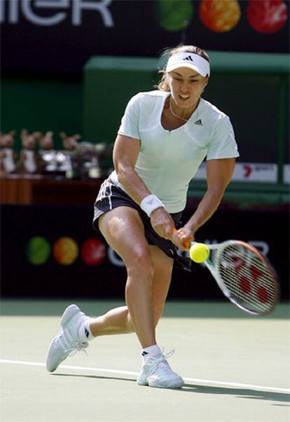 Hingis, durante la final mixta de Australia.