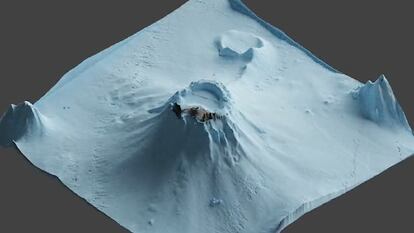 Imagen 3d del volcán submarino en Tonga.