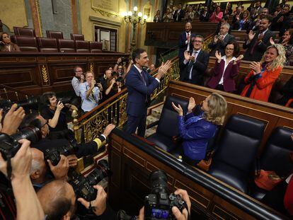 El candidato a la investidura, Pedro Sánchez, llega al hemiciclo este jueves, en la segunda jornada del debate.