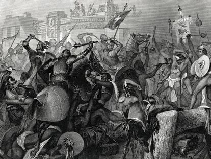 Un grabado de 1869 sobre la conquista de México.