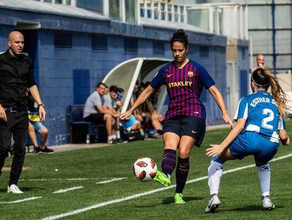 Marta Torrejón, en el último derbi catalán ante el Espanyol. 