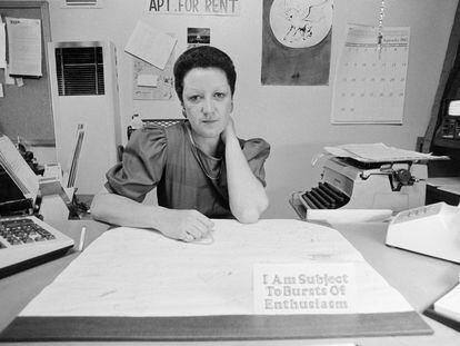 Norma McCorvey, alias 'Jane Roe', en su oficina en Dallas en 1985.