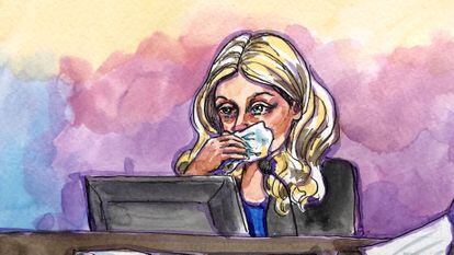 Un boceto ilustra un momento del testimonio de Elizabeth Holmes, juzgada por fraude.