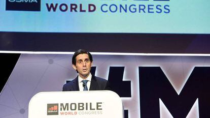 José María Álvarez-Pallete, en la conferència inaugural del Mobile World Congress de Barcelona.