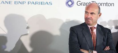 Luis de Guindos, ministro de Econom&iacute;a, ayer ante los inversores de Spain Investors Day.