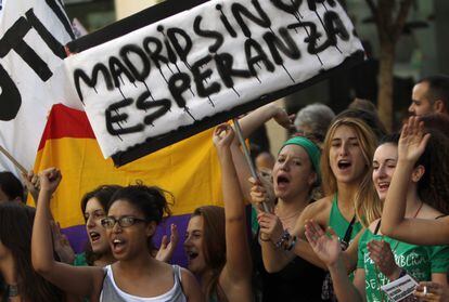 Manifestaci&oacute;n de estudiantes contra los recortes educativos celebrada ayer en Madrid. 