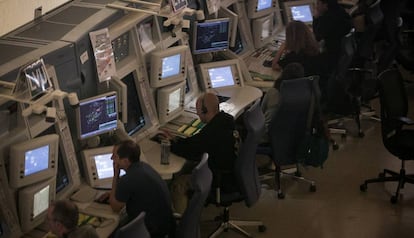 Sala de control del Centre de Gestió Aèria de la regió Est d'Espanya, a Gavà.