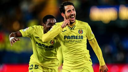 Parejo celebra su gol, que le dio el triunfo al Villarreal ante el Celta (1-0) en el encuentro disputado este sábado en el estadio de La Cerámica.