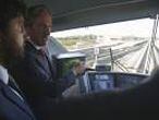 El ministro de Fomento,Iñigo de la Serna, durante el viaje de prueba por el tramo de Alta Velocidad (AVE) del Corredor Mediterráneo entre Monforte del Cid y Murcia.