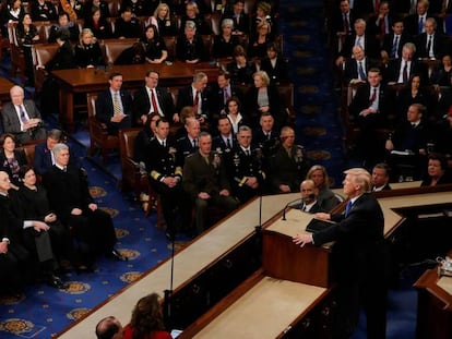 Donald Trump, durante su discurso sobre el estado de la Unión, el martes en el Capitolio de Washington.