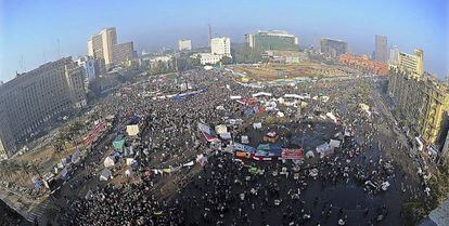 Vista a&eacute;rea de la plaza Tahrir durante las celebraciones.