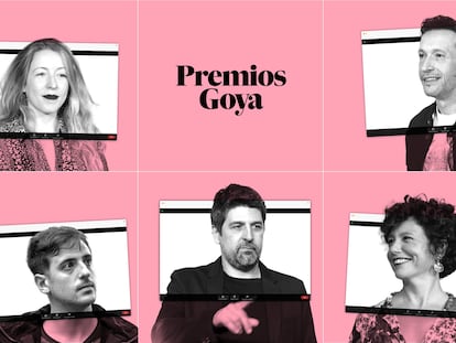 Arriba, los directores Pilar Palomero y Salvador Calvo (derecha). Abajo, desde la izquierda, David Pérez Sañudo, Cesc Gay e Icíar Bollaín.