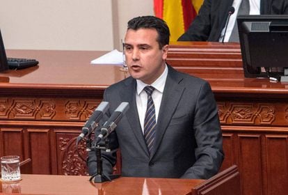Zoran Zaev, primer ministro de Macedonia, el lunes en el Parlamento.