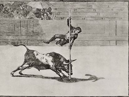 Grabado de Goya de la serie "La tauromaquia".
