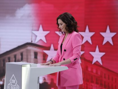 Isabel Díaz Ayuso, durante el debate electoral celebrado en Telemadrid el pasado 16 de mayo.