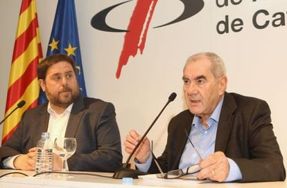Oriol Junqueras con Ernest Maragall en rueda de prensa esta ma&ntilde;ana.