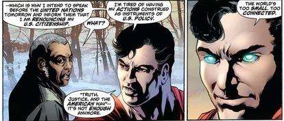 Tira del número 900 en la que Superman ha anunciado su intención de renunciar a la ciudadanía estadounidense.